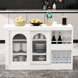 Table de Bar Extensible Rotative 360&deg; - Design Moderne avec Rangement et Porte Verre - R&eacute;versible Blanc pour Cuisine ou Caf&eacute;