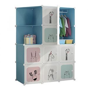 Meuble Rangement Enfant - Armoire pour enfants-12 Cubes - bleu - Armoire Modulable avec Portes47x111x147cmModulaire en Plastique