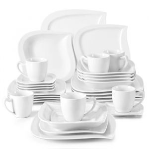 Malacasa Assiette S&eacute;rie Elvira 30pcs Service de Table 6 Assiette &agrave; Dessert/ Creuses / Diner / Tasses &agrave; Caf&eacute; / Sous-tasse