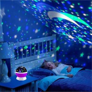 Veilleuse Enfant Etoile-Projection Rotation &agrave; 360&deg; Lampe-KT04 - Bleu - Enfant