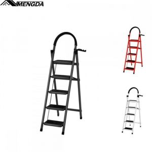 Escabeau 5 marches-MENGDA- Escabeau avec main courante Escabeau -Escabeau &agrave; barreaux-Avec P&eacute;dale Antid&eacute;rapante-maximale150kg-Noir