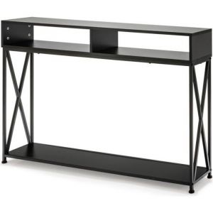GIANTEX Table Console avec 3 Compartiments de Rangement Table d&rsquo;Entr&eacute;e Cadre en Fer Id&eacute;al pour Couloir/Salon 120x23x79 CM Noir