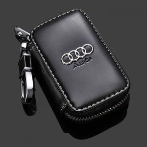 Housse de protection de cl&eacute; de voiture Porte cl&eacute; Noir en cuir v&eacute;ritable de voiture &Eacute;tui cl&eacute;s pour Audi