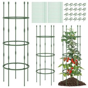 COSTWAY Lot de 3 Treillis Ob&eacute;lisque de Jardin 3 Hauteur R&eacute;glable Support Cage &agrave; Tomates 2 en 1 pour Plantes Grimpantes en M&eacute;tal