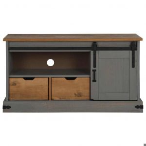Moderne Armoire TV - Meuble TV - Banc s&eacute;jour - HALDEN porte coulissante gris 110x40x60cm bois massif LV1500
