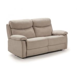 Ensemble canap&eacute; 3 places relax manuel + canap&eacute; de 2 places fixe en tissu couleur Cr&egrave;me