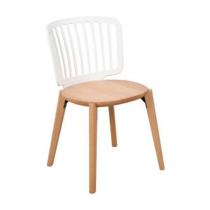 Chaise Eira Design Scandinave – Dossier Résine Blanche Assise Bois – Pieds Bois Naturel