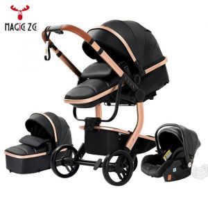 Poussette cosy voyage 3 en 1 - Magic ZC Poussettes PU Leather Poussette de luxe poussette bebe 0 a 3 ans 5 cadeaux - 518 Noir