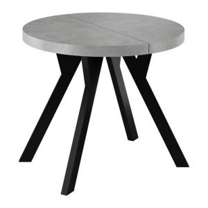 Table Ronde d&eacute;cor BETON  Extensible de 100 &agrave; 200 cm  Balut Home  Pied Central en Y Noir Salle &agrave; Manger Moderne