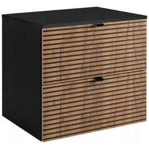 Meuble pour Vasque à Poser 60 cm LOFT - Façades rainurées - avec plan de travail - Noir - 60 x 46 x 57 cm