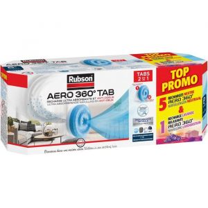 Lot de 6 recharges absorbeur dhumidit&eacute; - RUBSON - TOP PROMO - 5 recharges Aero 360&deg; Neutre + 1 recharge Aero 360&deg; RELAX Lavande