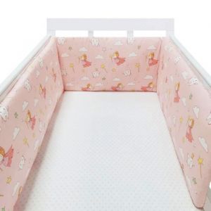Tour de lit b&eacute;b&eacute; 200 x 30 cm coussin barri&egrave;re anti-collision pour berceau contour lit b&eacute;b&eacute; respirant en coton rose