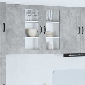 Moderne Meuble mural de cuisine - Meuble haut/Armoire suspendue avec &eacute;tag&egrave;re Gris b&eacute;ton 80 x 31 x 80 cm@FR(876233）
