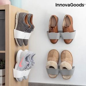 4x Range chaussures Mural Adhésif pour Mur Porte ou Placard Blanc et Gris – Vertical Gain de place Porte Chaussure