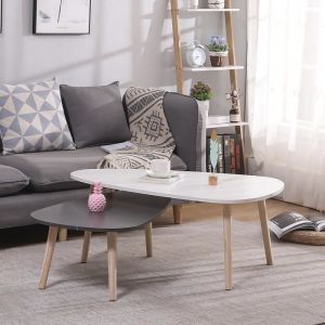 Tables basses gigognes laquées PM gris GM blanc scandinave - HEREUBUY - Bois massif - Triangle - Salon
