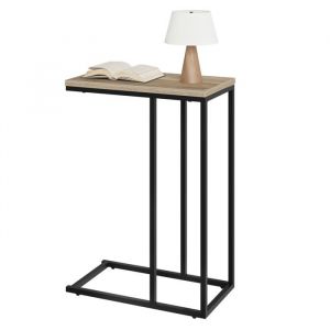 Table dAppoint en Forme de C - WOLTU Bout de Canap&eacute; - Bois et M&eacute;tal - Ch&ecirc;ne Gris+Noir W0ATT1041