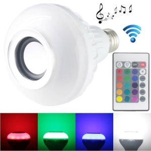 Ampoule connect&eacute;e Haut-parleur de Bluetooth de lampes de la lumi&egrave;re E27 RVB LED avec &agrave; t&eacute;l&eacute;commande Bleu