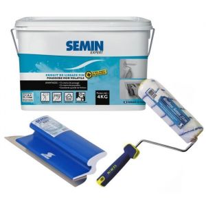 Enduit de lissage pour finition des murs 3x moins de ponçage et poussière Semin - seau de 4 kg un rouleau 23 cm et une lame 25 cm