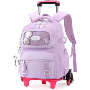 Sac à Dos à Roulettes pour Filles de 9+ ans Cartable a Roulette pour Enfants et Adolescents avec 6 Roues Sac Décole Fille Violet