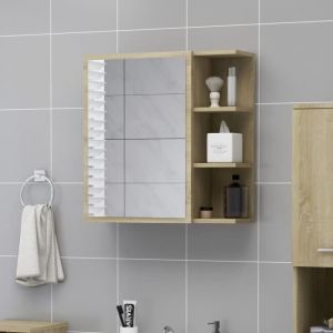 Armoire &agrave; miroir LED OVONNI - Ch&ecirc;ne Sonoma - Meuble de salle de bain avec 1 porte et 5 compartiments