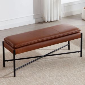 Wahson Banc à Entrée Moderne Banc à Chaussures avec Coussin Epais Banquette et Banc de Lit pour Salon et Chambre Cuir PU Marron
