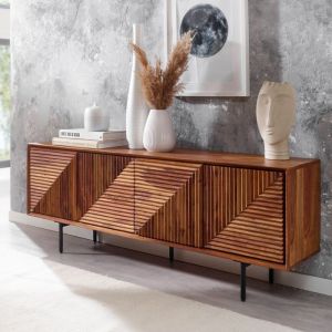 Buffet 4 portes 140x33x54 cm en sheesham et pieds acier