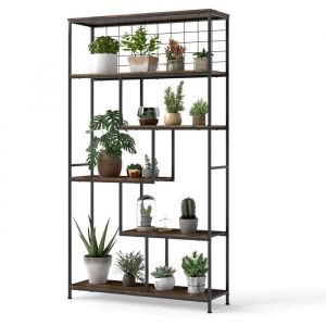 Porte-Plantes Industrielle &agrave; 6 Niveaux COSTWAY Filet en M&eacute;tal &Eacute;tag&egrave;re Autoportante pour Plantes Organisateur de Rangement Salon