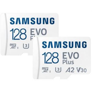 Lot de 2 Carte m&eacute;moire microSD Samsung  Evo Plus 128 Go SDXC TF carte U3 Classe 10 A2 130 Mo/s avec Adaptateu