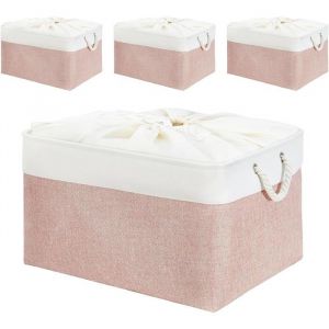 Lot de 4 bo&icirc;te de rangement rectangulaire en tissu doux pour &eacute;tag&egrave;re armoire jouets et v&ecirc;tements 41 x 31 x 20 cm rose et Label