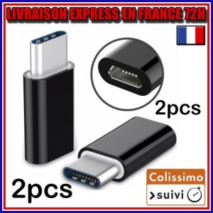 2X Adaptateur Micro USB vers USB C (USB type C) - noir