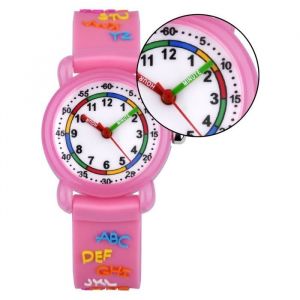 Montre Fille Garcon pédagogique KZKR - Apprentissage Rose - Quartz - Analogique - Enfant - Cuir