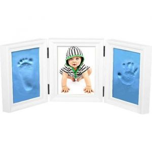 Bébé Cadre Photo 3 Pliant Print Frame Kit de Moulage Empreinte de Main/ Pied Merveilleux Souvenirs Cadeau Naissance Bleu