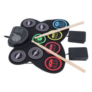 SALUTUYA Tampon de tambour &eacute;lectronique Roll Up Electric Drum Set Colorful Electronic Drum Pad avec p&eacute;dale de musique batterie