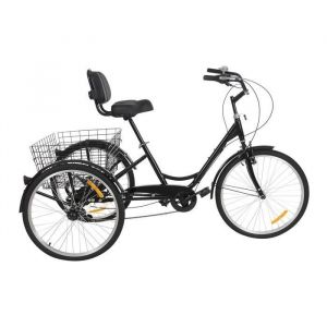 Tricycle 24 Pouces pour Adulte - Tricycle &agrave; 7 Vitesses - Tricycle R&eacute;glable avec Panier - V&eacute;lo &agrave; 3 Roues &agrave; Vitesse Variable - Noir