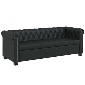 BEST-HOME SOFA-SALON - UU - Canap&eacute; Chesterfield - &agrave; 3 places - cuir synth&eacute;tique noir   HH57