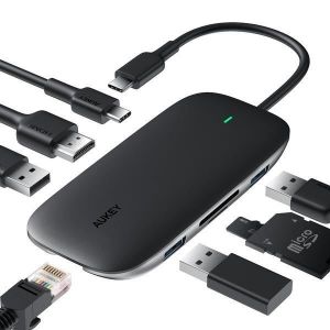 AUKEY Hub USB C 8 en 1 Adaptateur avec Ethernet Gigabit HDMI 4K lecteur de carte SD et MicroSD USB 3.0 CB-C71