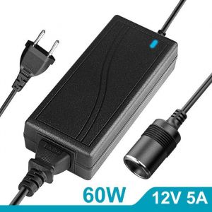60W Adaptateur Allume Cigare Secteur - Transformateur 220V Allume Cigare Voiture 12V 5A Convertisseur Allume Cigare vers Secteur