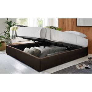 Lit Coffre Vegas 160x200 Sampur | Chocolat | Simili Cuir | Sommier à Lattes Flexibles Inclus | Rangement XXL | Pratique et Robuste