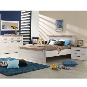 Ensemble chambre lit 160x200 et 2 chevets couleur chêne blanc / chêne gris
