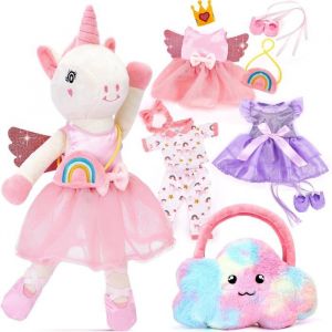 Licorne Peluche pour Filles 3-6AnsJouets Licorne Peluche &agrave; Habiller Style Ballet Enfants3 Ensembles de V&ecirc;tements &1 Sac en Fourrur