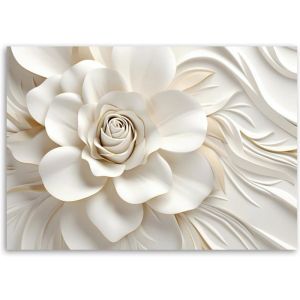 Tableau Décoration Murale 3D Fleur - 60x40 cm - Motif floral - Peinture sur toile - fleur en or blanc avec effet de relief 2