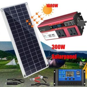Kit de contrôleur de Tension de Chargeur de Panneau Solaire 200W 100A+Convertisseur 12v 220v 1000W pour 12V Voiture RV Bateau