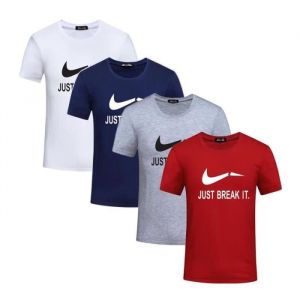 Lot de 4 Tee Shirt Homme Imprimé Col Arrondi Manches Courtes - INSFITY - Blanc/Bleu/Gris/Rouge
