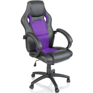 TRESKO Chaise de bureau Fauteuil de bureau RACING SPORT GAMER Noir - Lilas Rembourrage &Eacute;pais - Hauteur R&eacute;glable