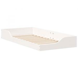 HSF&reg;Cadre de lit sur&eacute;lev&eacute; - sans matelas - sommier au sol Blanc 90x200 cm - bois massif en pin - 1 personnes - 1 PLACE czd817065