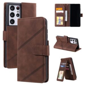 Portefeuille Housse Samsung Galaxy S21 Ultra Etui Cuir Premium Protection Housse Emportez 8 cartes et de largent marron