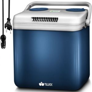 tillvex Glaci&egrave;re &eacute;lectrique 32L  Bleu Mini-frigidaire 230V et 12 V pour camping  refroidit et r&eacute;chauffe  Mode &Eacute;CO