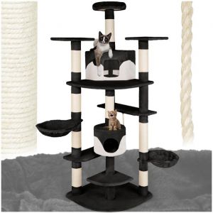 Arbre à chat - TECTAKE - Mobilier pour chat NELLY 204 cm de hauteur avec cordelette hamacs et cabanes - Blanc/Noir