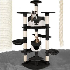 TECTAKE Arbre à Chat 204 cm NELLY Griffoir 1 Corde + 2 Hamacs + 2 Cabanes Blanc / Noir