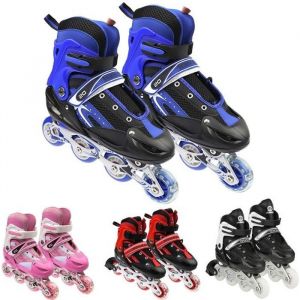 Rollers en Ligne Enfant avec 8 Roues Lumineuses Taille R&eacute;glable 32-37 Bleu